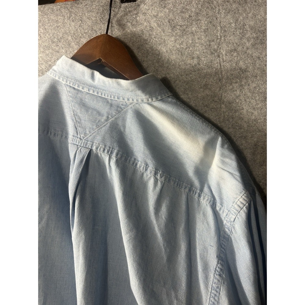 Vintage Tommy Jeans Light Blue Chambray Button Down Shirt Crest Logo Sz‎ Lrg - Picture 6 of 8
